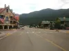 Main Street in Red River in summer, looking east past Lifts West and the Ponderosa Lodge.
