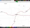 NEXRAD radar from the Albuquerque National Weather Service site showing scattered light precipitation echoes near the New Mexico-Colorado state line, with quiet skies over the Red River area on Sunday morning.